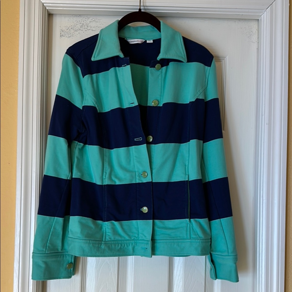 Isaac Mizrahi Live Striped Blue and Green Women's Jacket